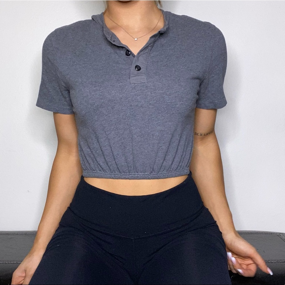 GOODFELOW Short Sleeve Henley Cinch Crop Top Size Small